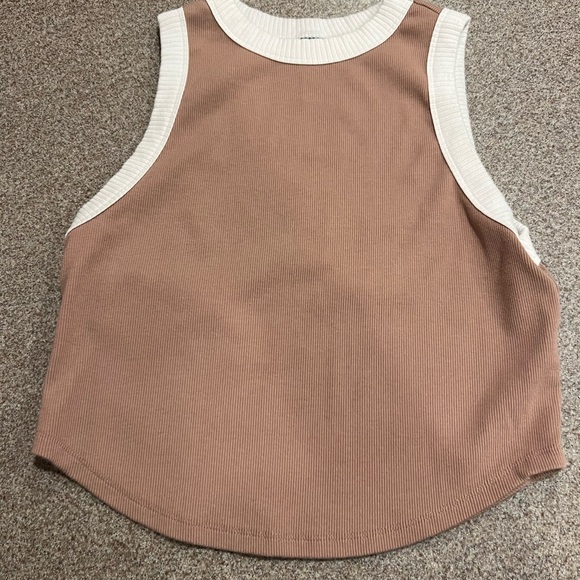 Wild Fable Tan Ribbed Top with Cream Collar and Wild Fable Button up Jeans - Picture 2 of 9